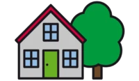 Ein Haus mit einem Baum auf der rechten Seite.